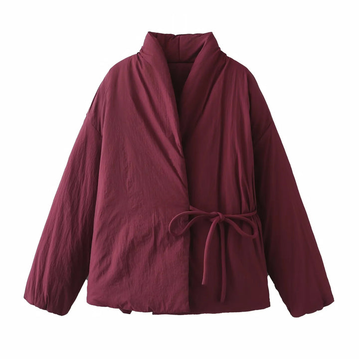 Damen nan taillierte Wickeljacke mit Schalkragen, Bindegürtel und kastigen Ärmeln Drune
