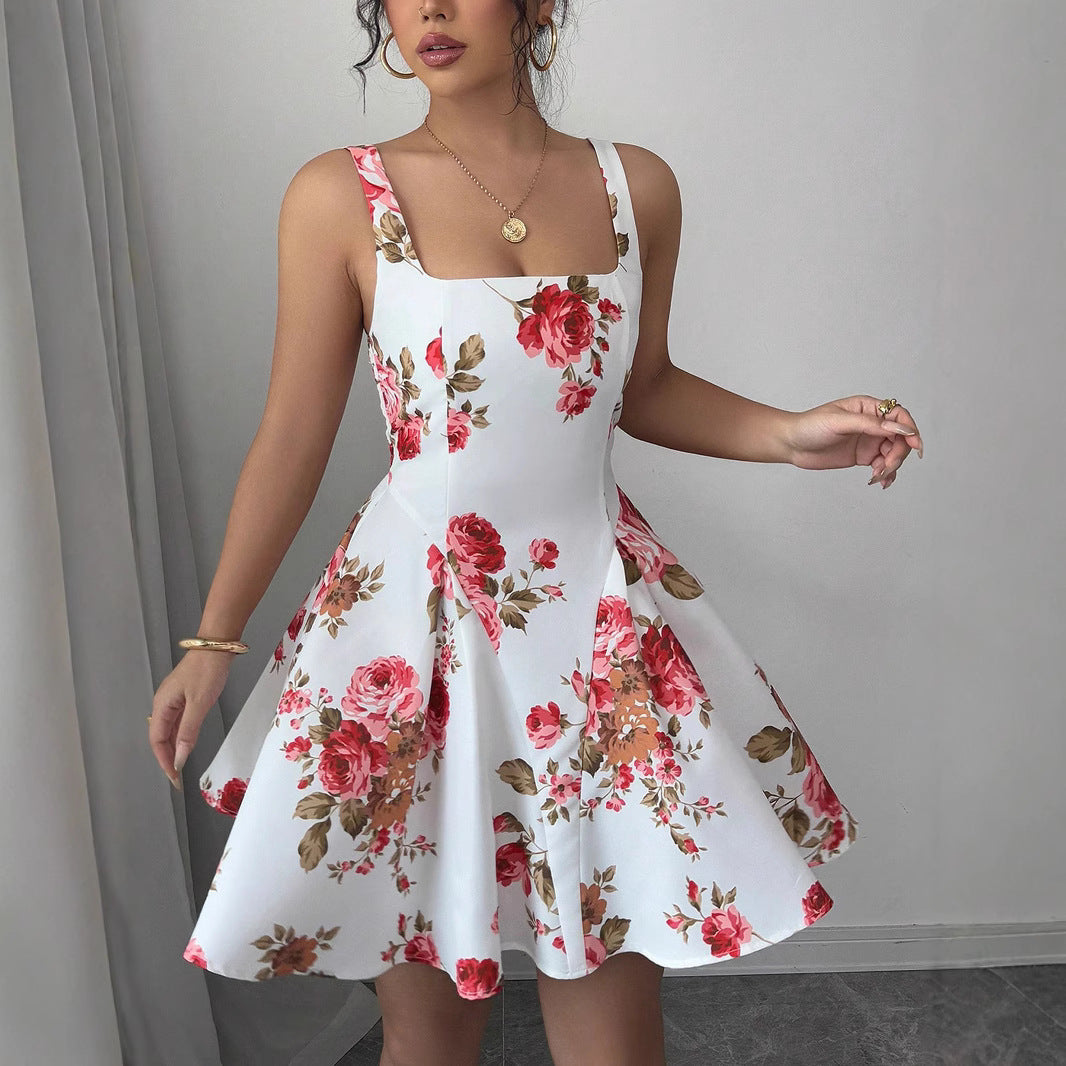 Damen Sommerliches Fit-and-Flare Kleid mit Blumenmuster Drune