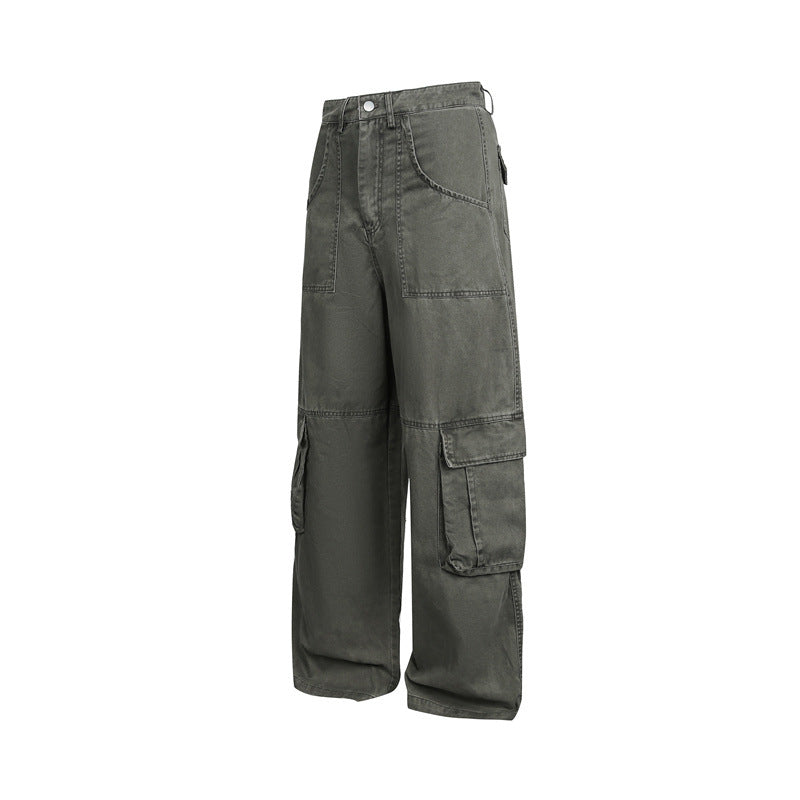 Damen High‑Waist Cargo‑Hose im Wide‑Leg‑Stil mit aufgesetzten Klappentaschen und markanten Nahtdetails Drune