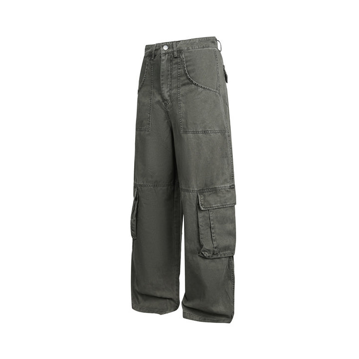 Damen High‑Waist Cargo‑Hose im Wide‑Leg‑Stil mit aufgesetzten Klappentaschen und markanten Nahtdetails Drune