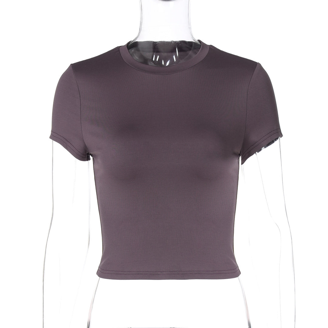 Damen figurbetontes T-Shirt mit kurzem Arm und dekorativem Raffungselement Drune
