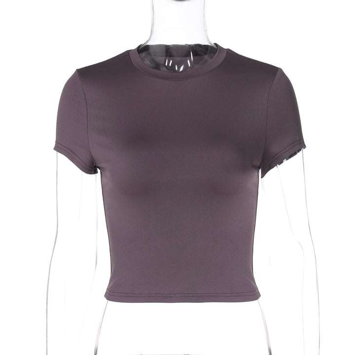 Damen figurbetontes T-Shirt mit kurzem Arm und dekorativem Raffungselement Drune