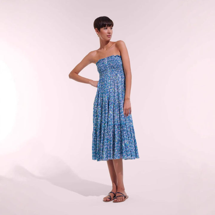 Damen Maxikleid mit floralem Rüschendesign und elastischem Oberteil Drune