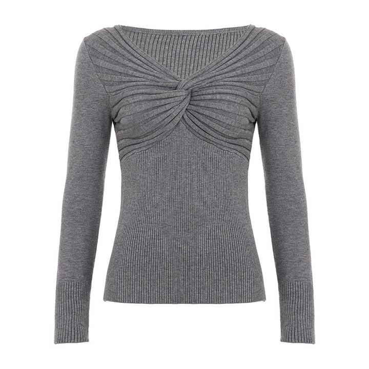 Damen Feinstrick-Pullover mit gedrehtem Vorderteil und taillierter Rippstruktur Drune