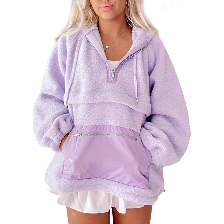 Damen Fleece-Pullover mit hohem Kragen und praktischer Fronttasche Drune
