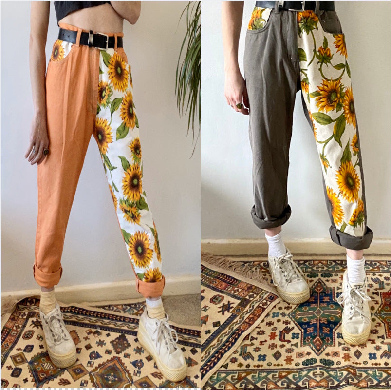 Damen lockere Sommerhose im modischen Blumenprint und elastischem Bund Drune
