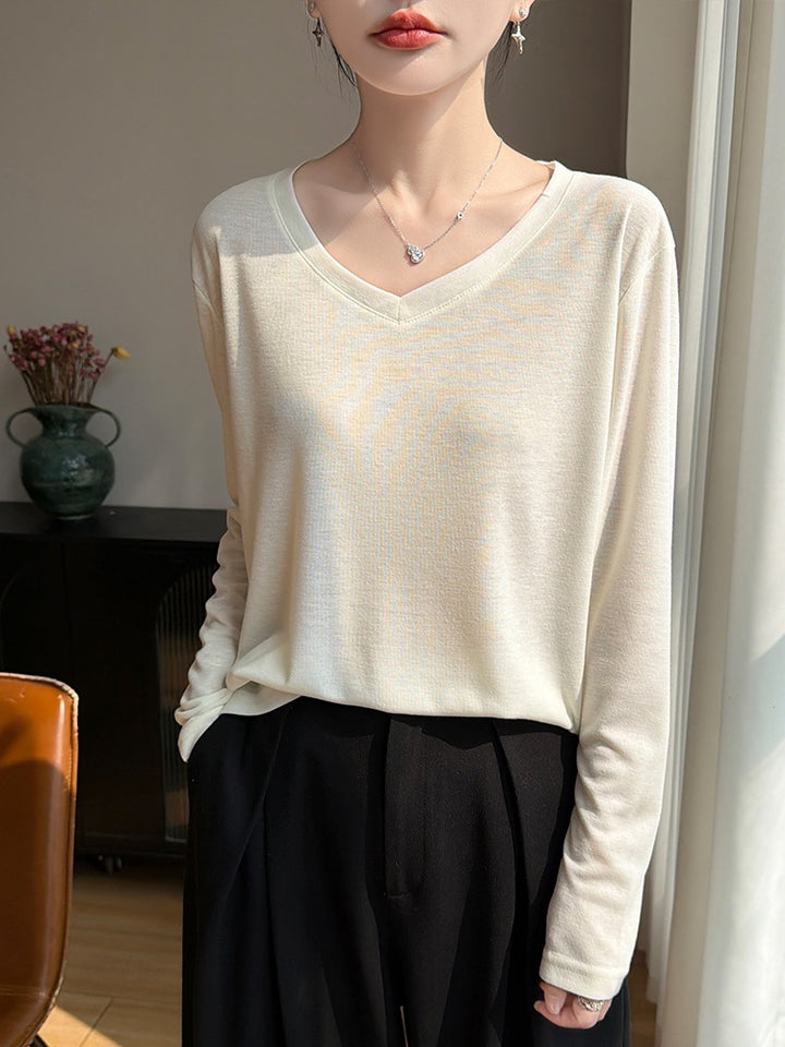 Damen Leichtes V-Ausschnitt-Feinstrick-Longsleeve Drune