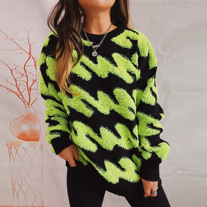 Damen modischer Pullover mit strukturiertem Wellenmuster und übergroßen Ärmeln Drune