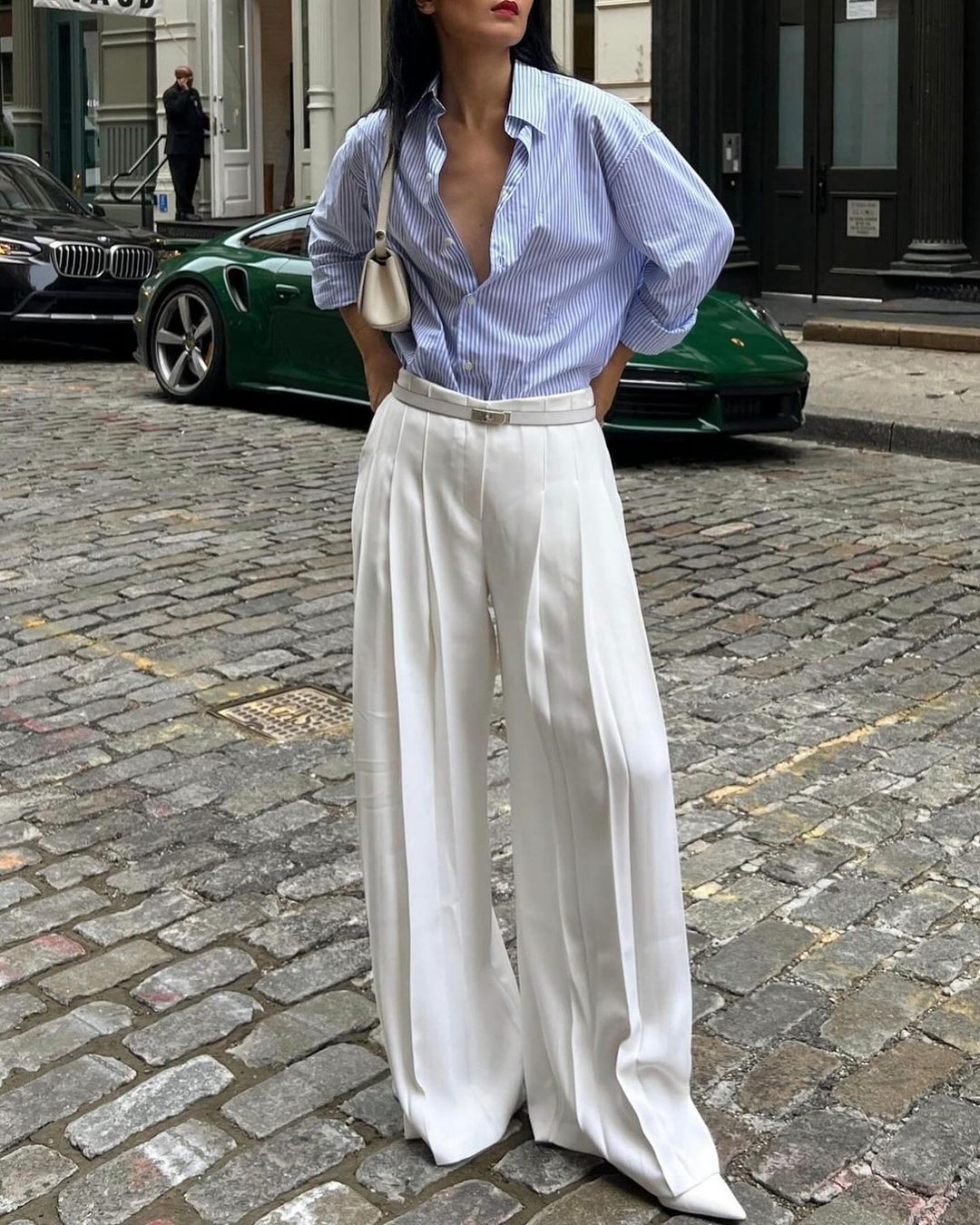 Damen weite Plissee-Hose mit hohem Bund Drune