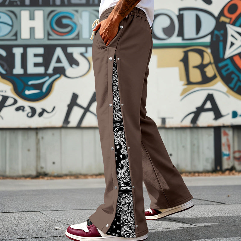 Herren nan weit geschnittene Snap-Front Jogginghose mit Paisley-Seiteneinsatz und elastischem Komfortbund Drune