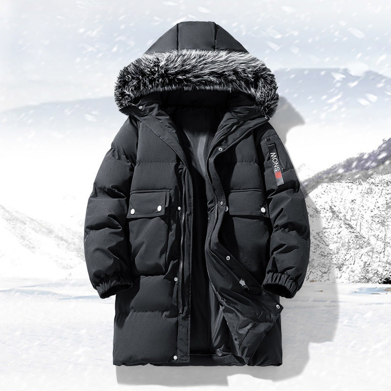 Herren langer gesteppter Winterparka mit Kapuze und Kunstfellbesatz Drune