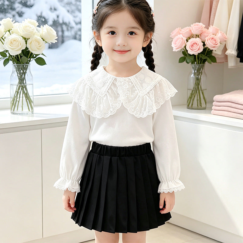Mädchen Bluse mit elegantem Spitzenkragen und Rüschendetails Drune