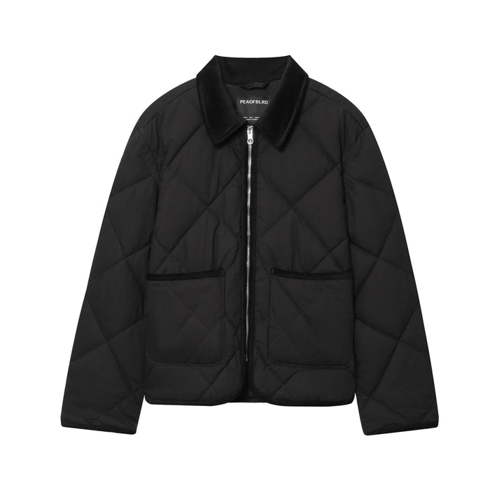 Damen nan diamantgesteppte kurze Boxy-Jacke mit Cordkragen und Metallreißverschluss Drune