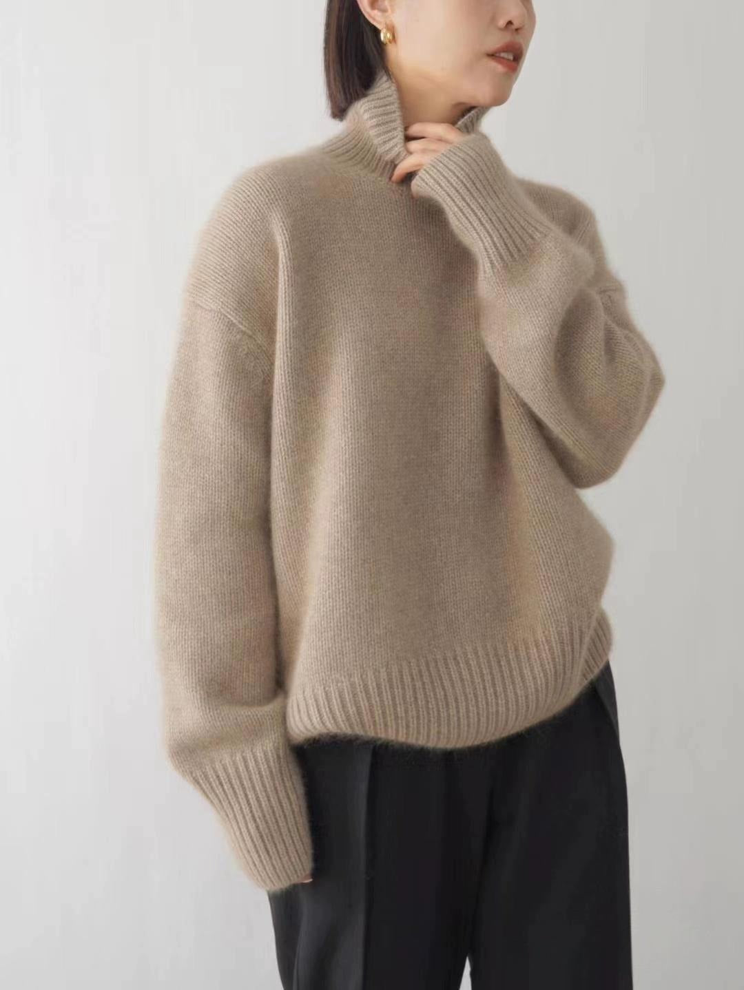 Damen Oversize Feinstrickpullover mit hohem Rollkragen und Seitenschlitzen Drune