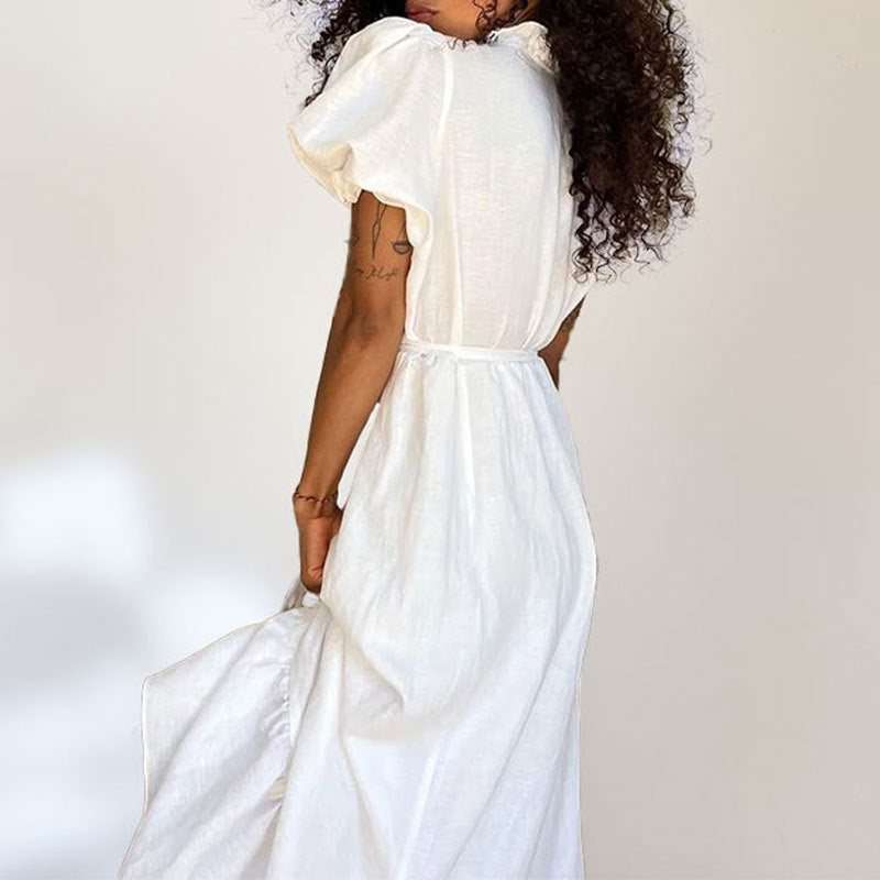 Damen Maxikleid mit luftiger Wickeloptik und dekorativem Rüschensaum Drune