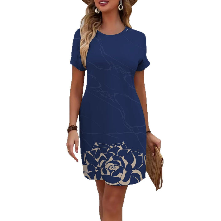 Damen Kurzarm Kleid mit floralem Linienmuster Drune