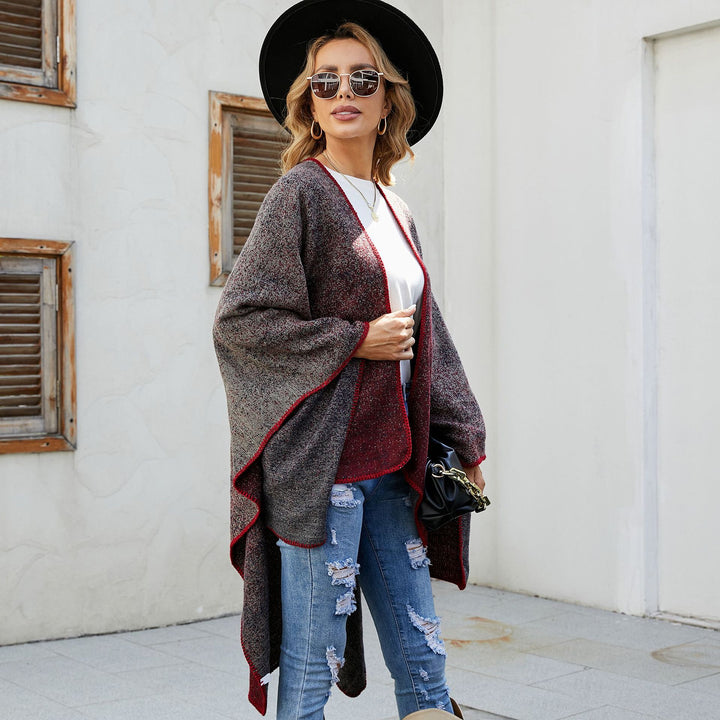 Damen Reversible Strickruana im Mélange‑Wollmix mit kontrastierter Kettelkante Drune