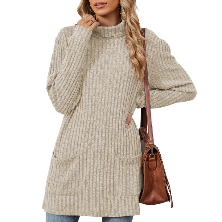 Damen Oversize Strickpullover mit hochgeschlossenem Kragen und praktischen Taschen Drune