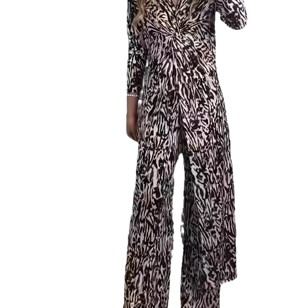 Damen Maxikleid mit V-Ausschnitt, Knotendetail und Animal-Print Drune