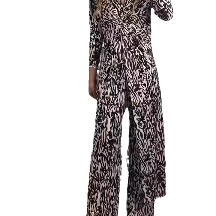 Damen Maxikleid mit V-Ausschnitt, Knotendetail und Animal-Print Drune