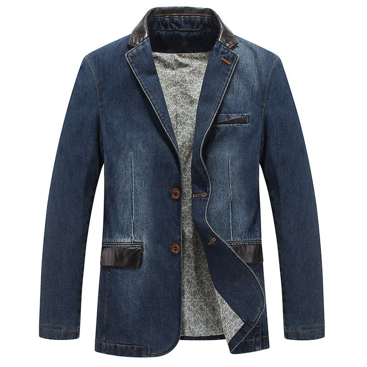 Herren Denim-Sakko im Tailored‑Look mit Lederimitatbesatz Drune