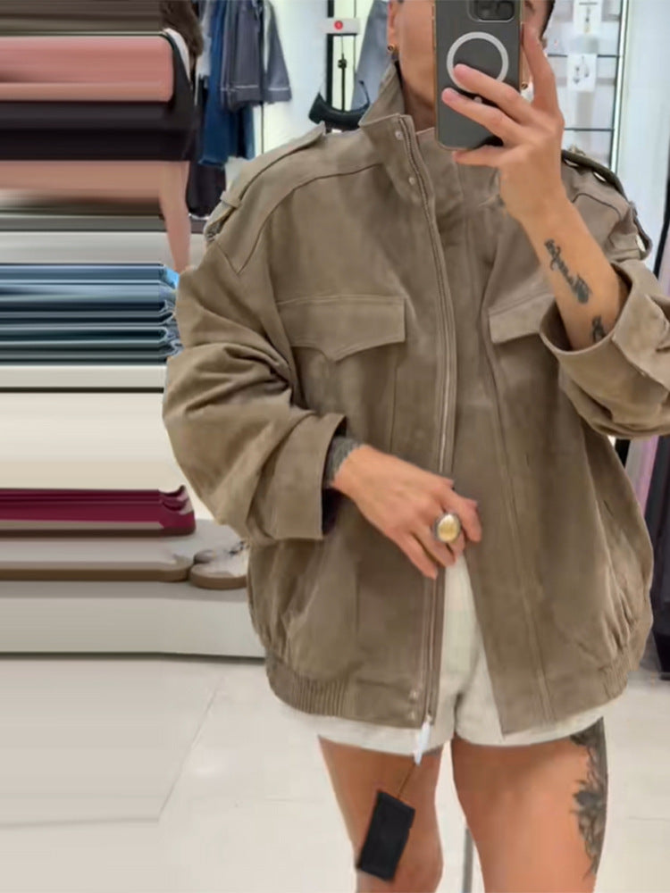 Damen lässige Oversize-Jacke aus Wildleder Drune