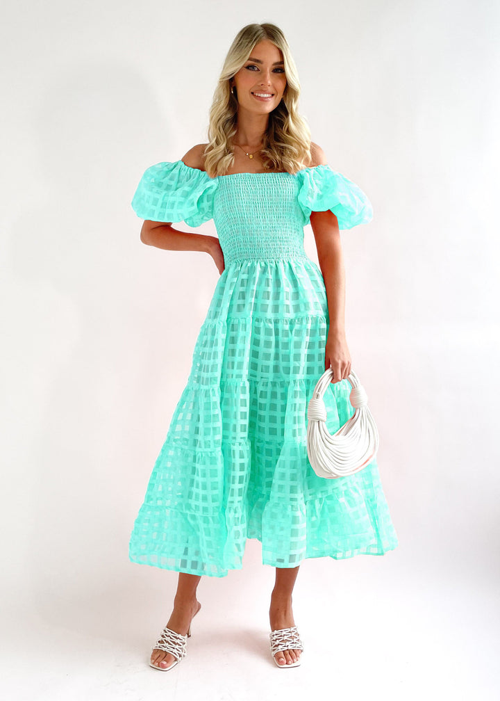 Damen Maxi-Kleid mit Puffärmeln und elastischem Oberteil Drune