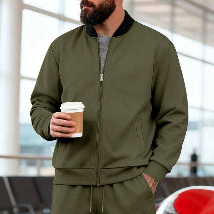 Herren nan urbane Sweat-Trackjacke mit Stehkragen verdecktem Reißverschluss elastischen Rippbündchen und Eingrifftaschen Drune