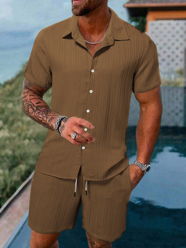 Herren Nadelstreifen Kurzarm Hemd Set Drune