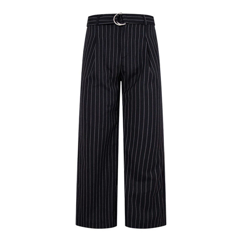Damen Weite Leinen-Mix Culotte-Hose mit Hochbund und D-Ring-Gürtel Drune