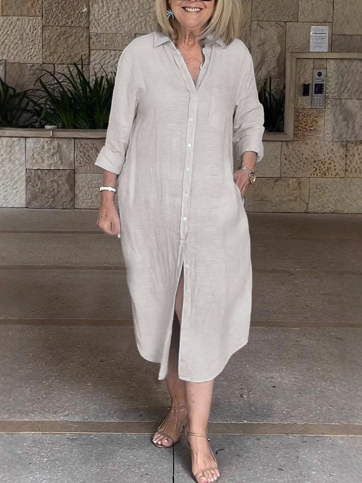 Damen Leichtes Sommerkleid mit Knopfleiste und langen Ärmeln Drune