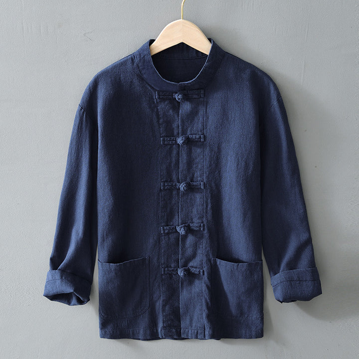 Herren nan leichte Leinenjacke im traditionellen chinesischen Stil mit Stehkragen und Knotenverschlüssen Drune