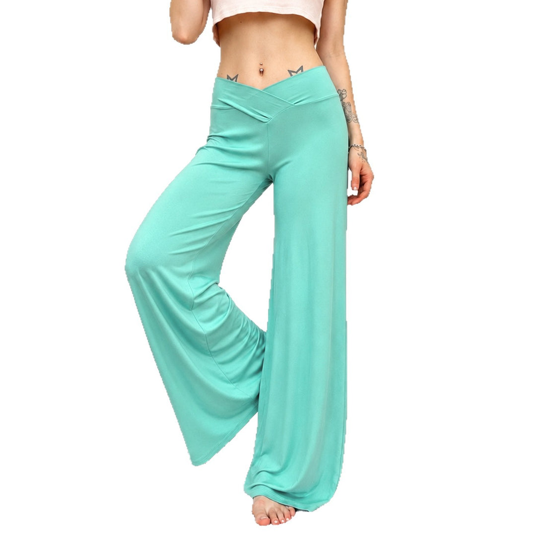 Damen Weite Palazzo-Hose mit V-Bund, Stretch-Jersey und hoher Taille Drune