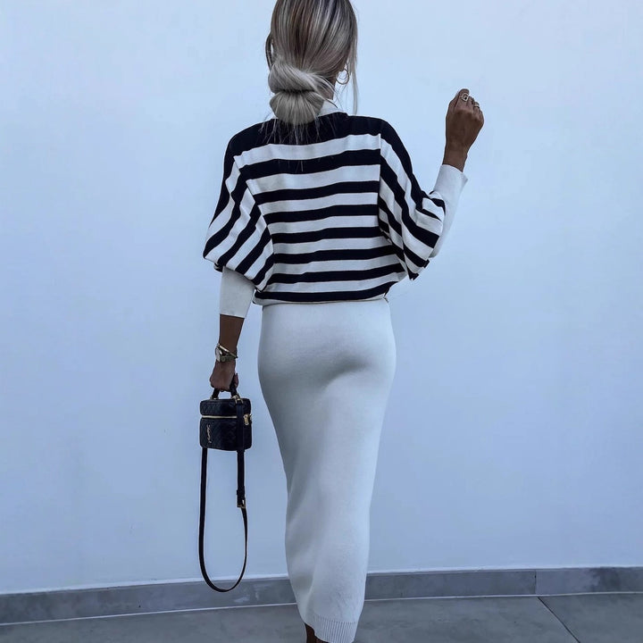 Damen elegantes Strickkleid mit modischer Strickjacke und langen Ärmeln Drune