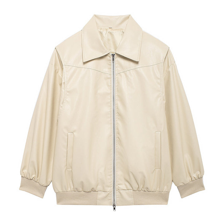 Drune | Damen Faux Leder Jacke Elastische Ärmel