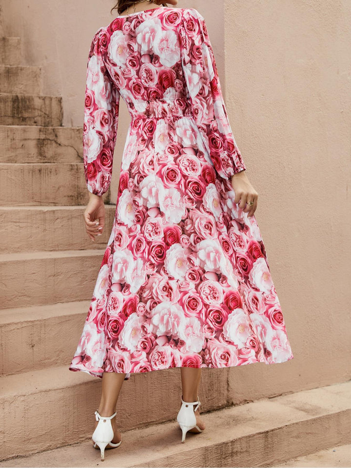 Damen Langes Sommerkleid mit fließendem Schnitt und botanischem Rosenmuster Drune