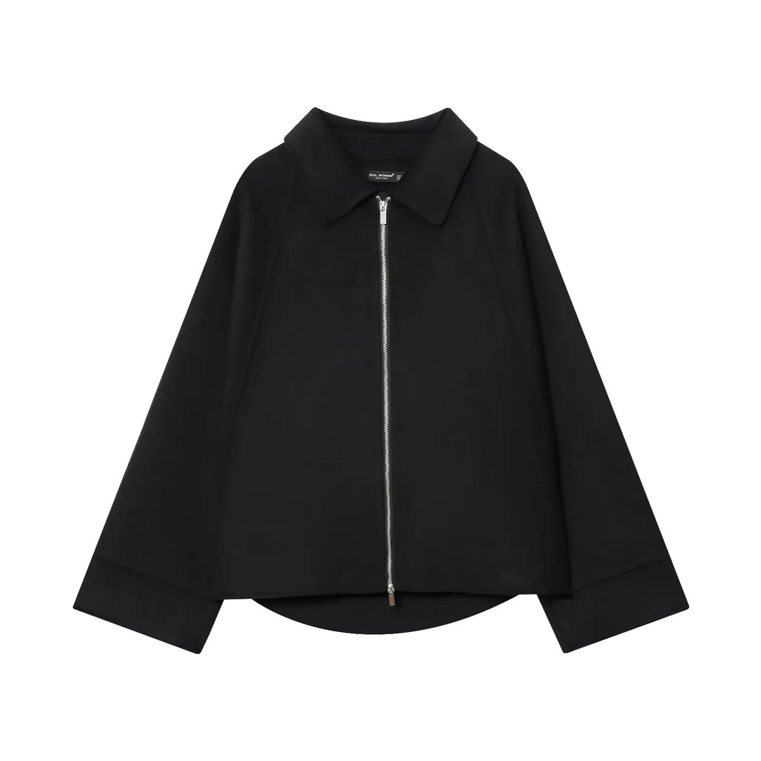 Damen nan kastiges Zip-Overshirt mit Hemdkragen, Raglanärmeln und verlängertem Saum Drune