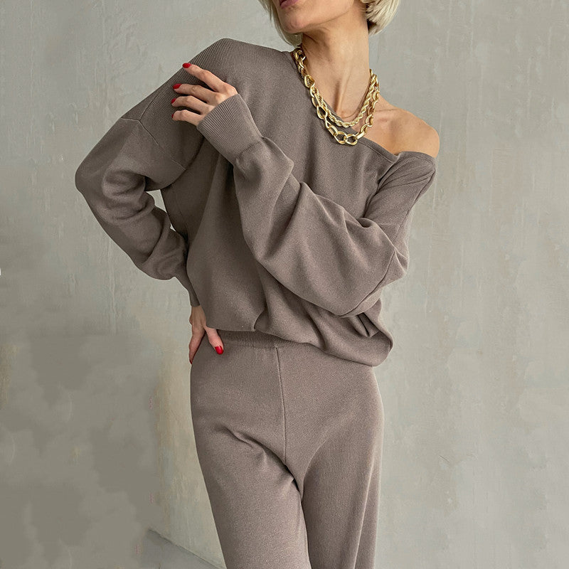 Damen lässiges Strickanzug-Set mit weitem Schnitt und modischen Details Drune