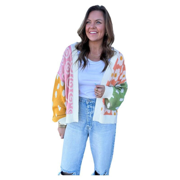 Damen gemusterter Strickjacke mit lässigem Schnitt und bunten Mustern Drune