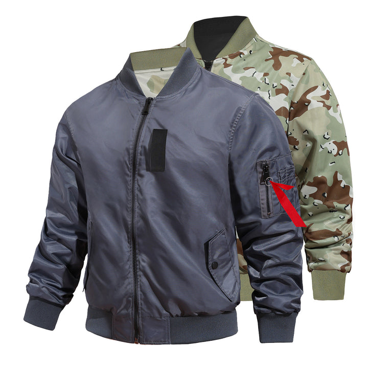 Men's  reversible lightweight insulated bomber jacket with sleeve utility pocket Drune