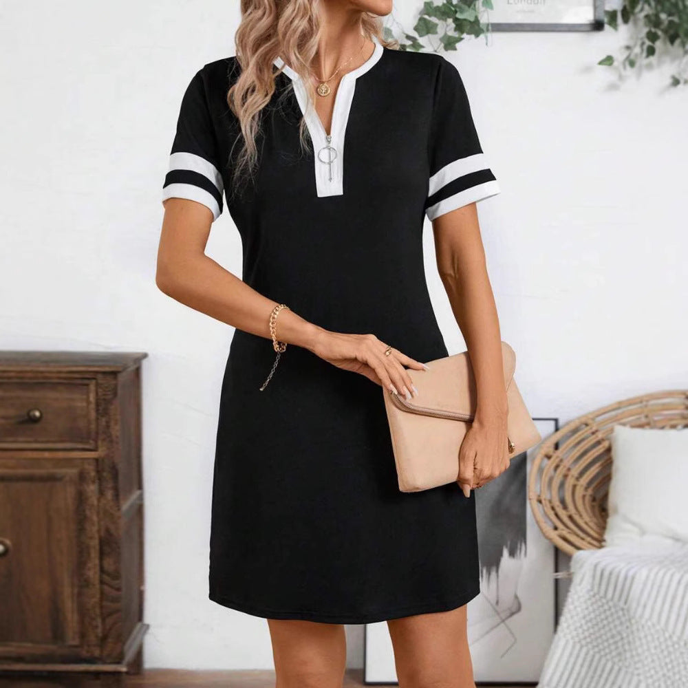 Damen nan Tunika-Minikleid mit Ring-Reißverschluss und sportiven Ärmelstreifen Drune