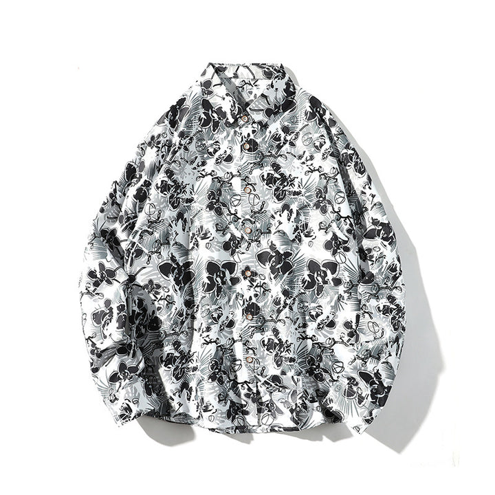 Herren Oversize-Knopfhemd mit grafischem Allover-Print und lockerem Relaxed-Schnitt Drune