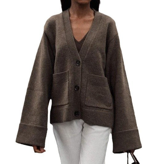 Damen Übergroßer Strickcardigan mit Taschen und V-Ausschnitt Drune