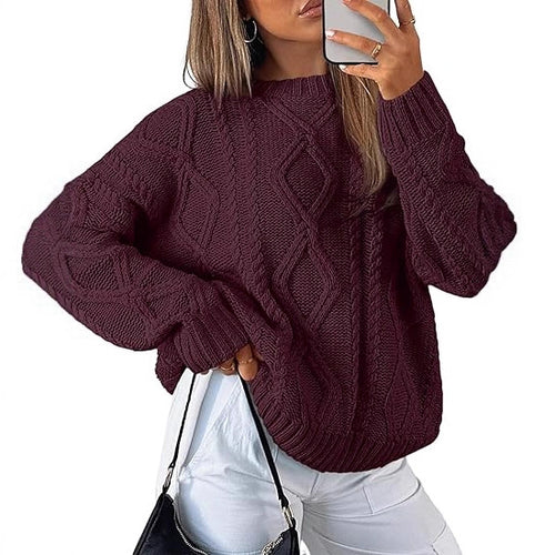 Damen Oversize-Zopfmuster-Pullover aus grobem Strick Drune
