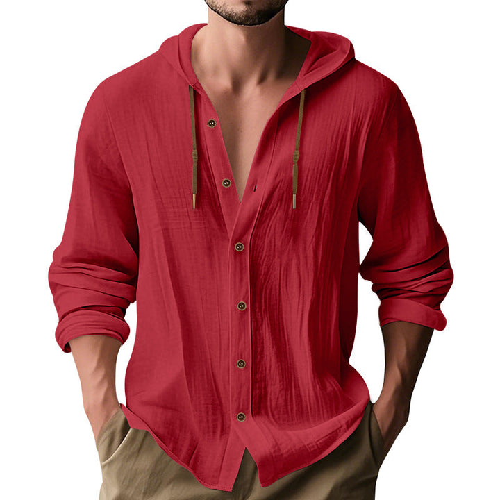 Herren nan leichtes Kapuzenhemdjacke aus Leinenoptik mit durchgehender Knopfleiste Drune