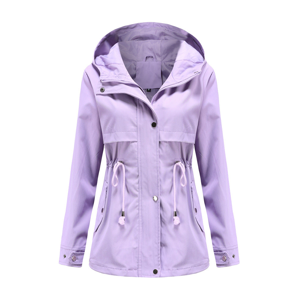Damen nan atmungsaktive Übergangsjacke mit Kapuze, Taillenzug und verdeckter Druckknopfleiste Drune