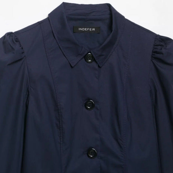 Damen Cropped Blousonjacke mit Puffärmeln, Hemdkragen und verlängerten Manschetten Drune