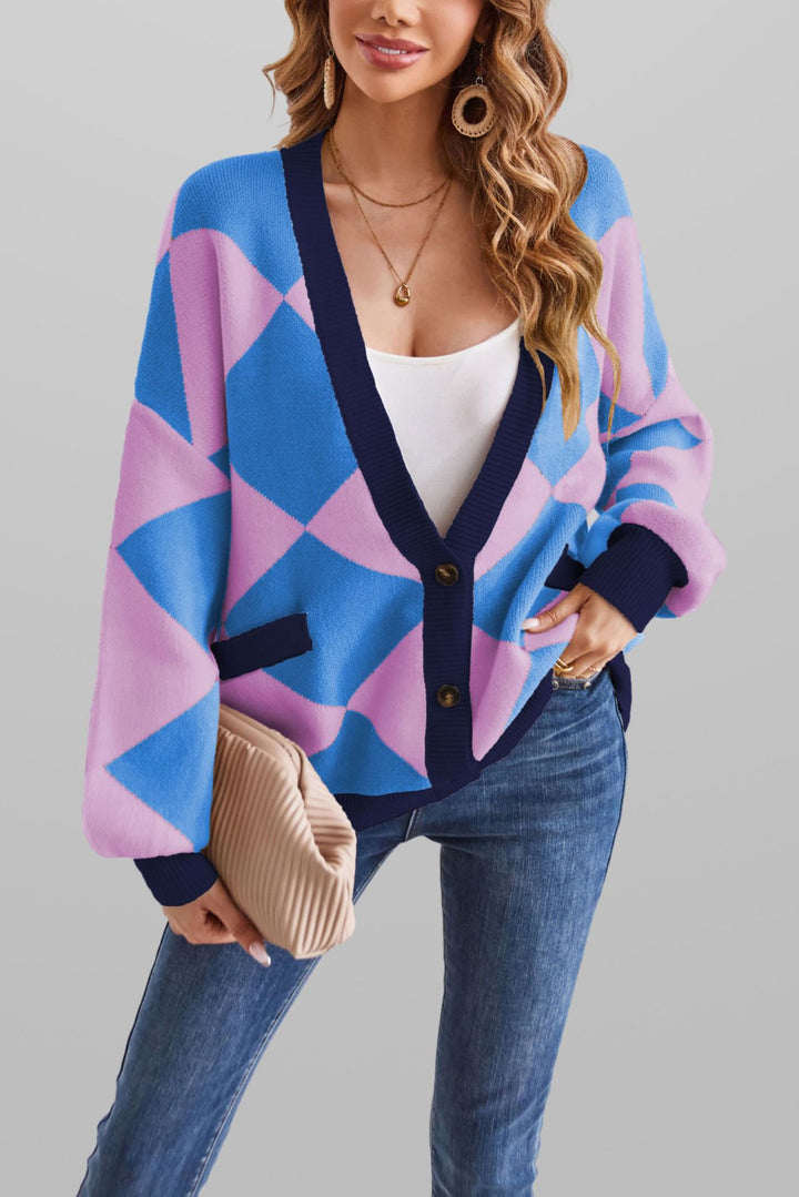 Damen kreativer Strickcardigan mit geometrischem Muster Drune