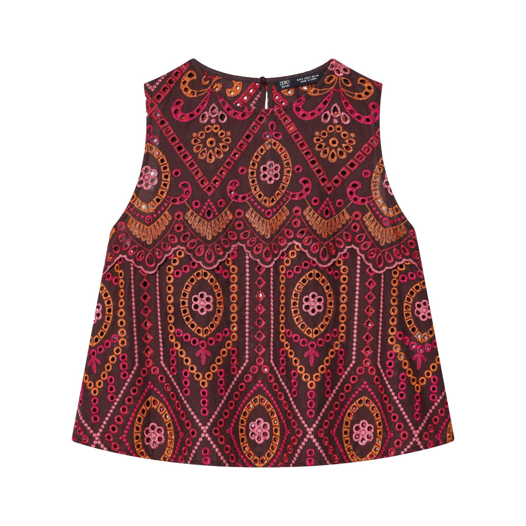Damen nan bestickter A-Linien Midirock mit Lochstickerei, Stufenvolant und welligem Saum Drune
