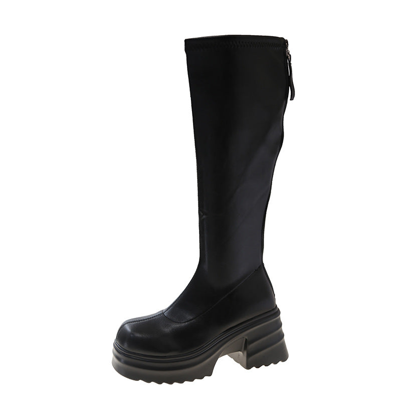 Damen modische Stretch-Stiefel mit dicker Plateausohle Drune